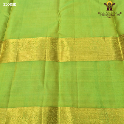 A vibrant orange body beautifully contrasted with a bright parrot green border Saree