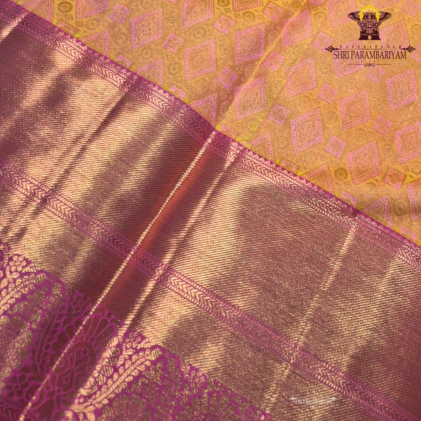 Rich mustard gold with pink contrast Saree