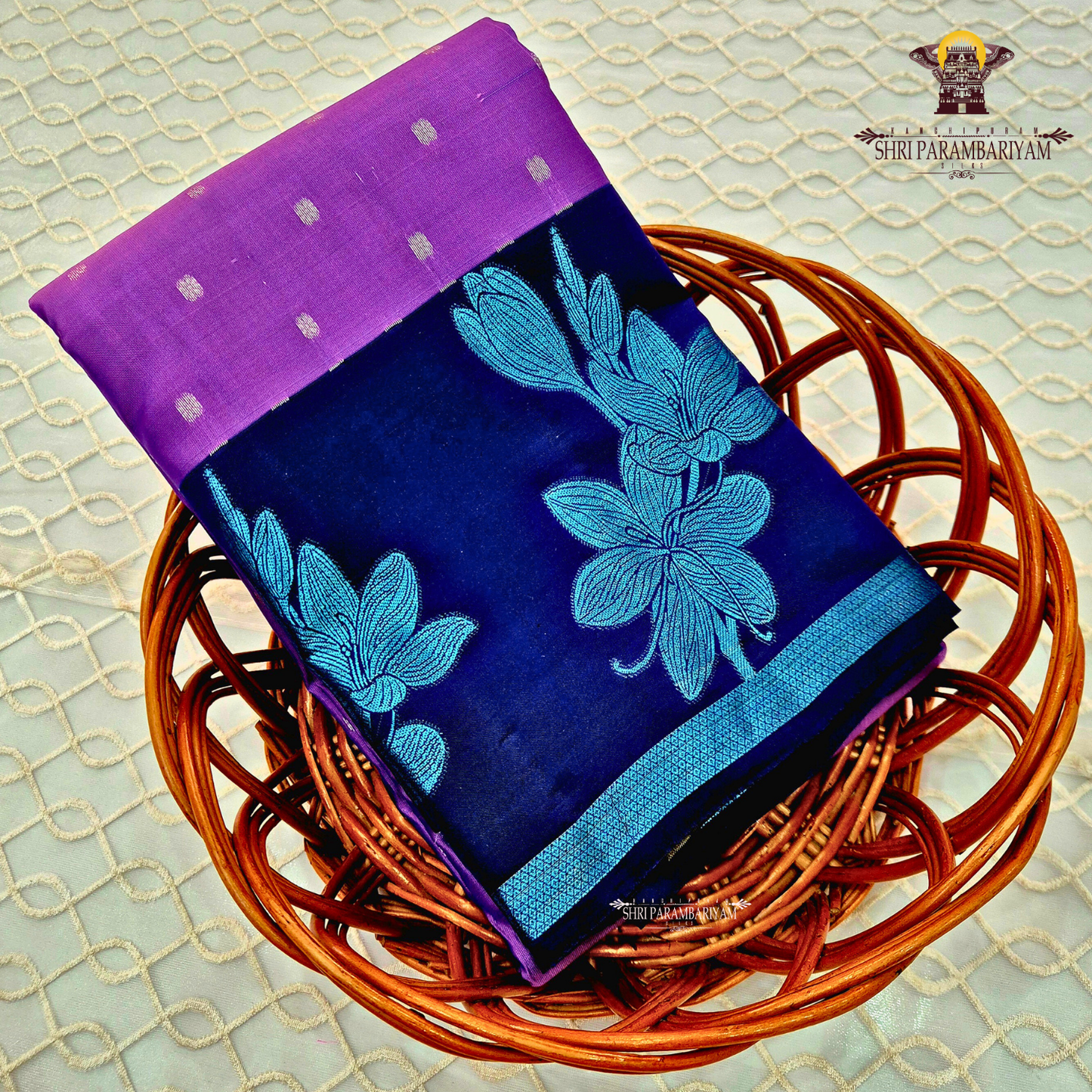 Purple Body with Navy Blue Border Saree