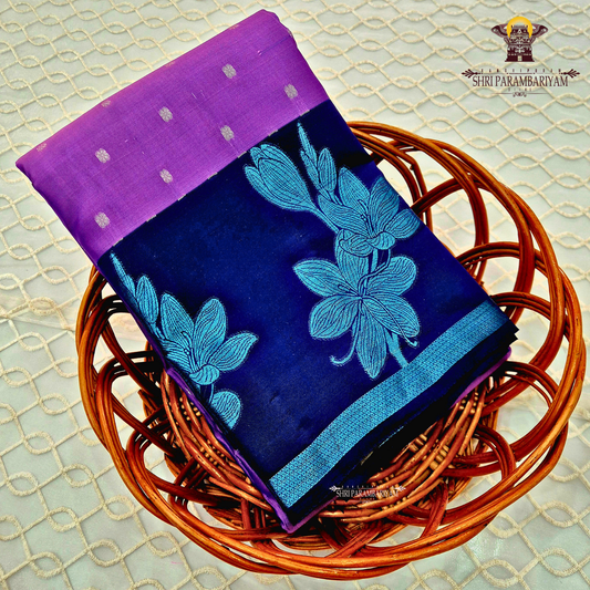 Purple Body with Navy Blue Border Saree