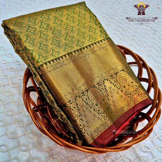 Olive green with antique gold sheen Saree