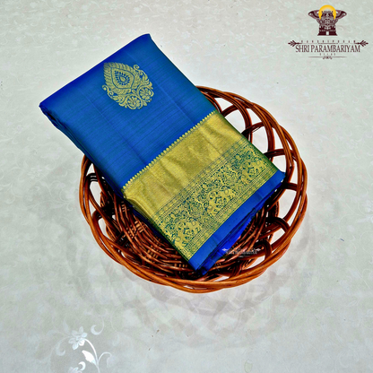 A rich Royal Blue with Gold Zari Saree