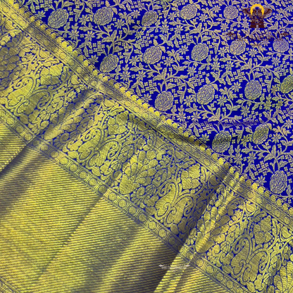 Rich royal blue (deep cobalt blue) body with gold zari work Saree
