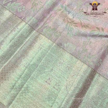 A graceful baby pink shade blended with soft golden tissue Saree