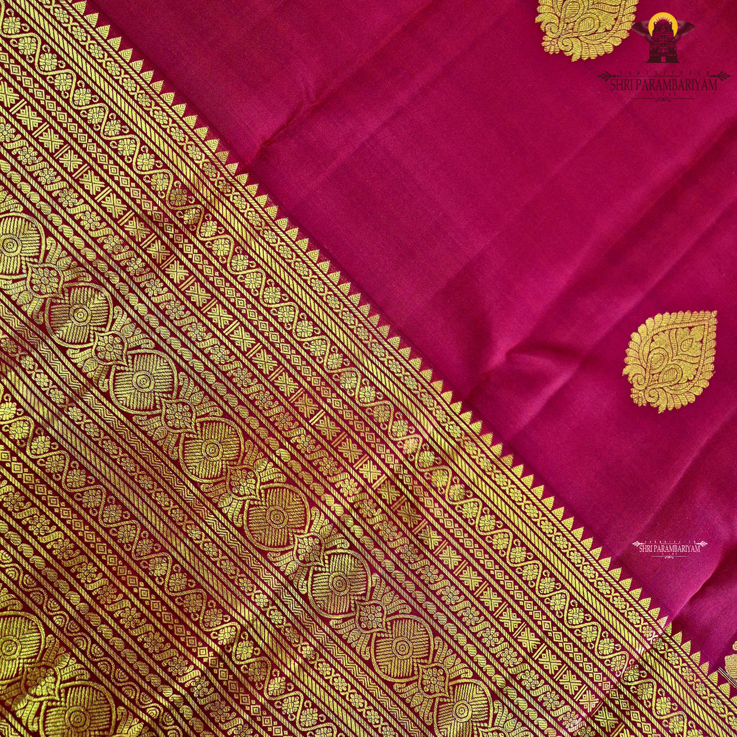 A rich Deep Maroon Red with exquisite gold zari weaving Saree