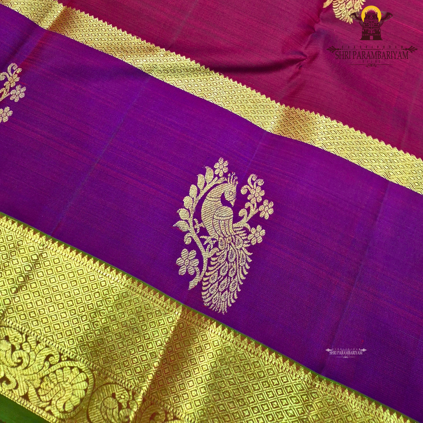 A elegant dual-tone royal purple with deep pink (rani/magenta) contrast Saree