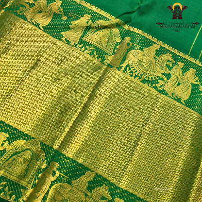 A rich Parrot Green with Antique Gold Zari Saree