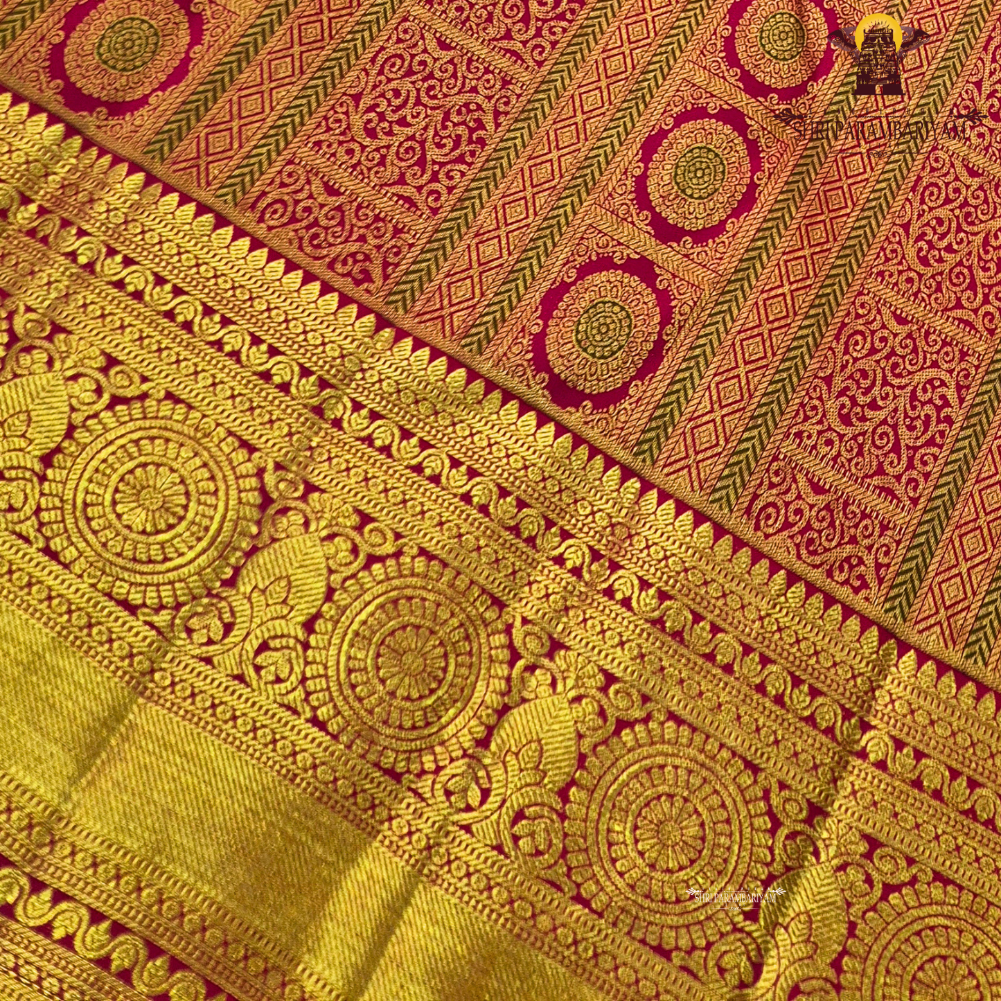 Rich bridal red with lustrous antique gold zari work Saree