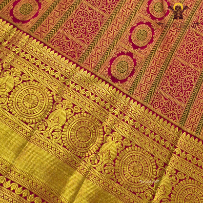 Rich bridal red with lustrous antique gold zari work Saree