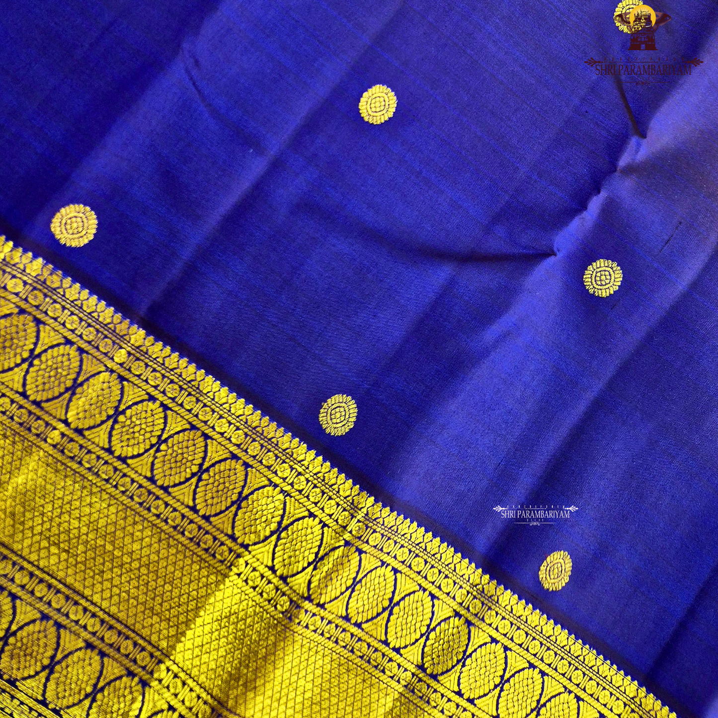 A royal Blue / Deep Electric Blue with Rich Gold Zari Saree