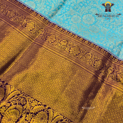 Elegant turquoise blue with Rich royal purple (violet) border Saree