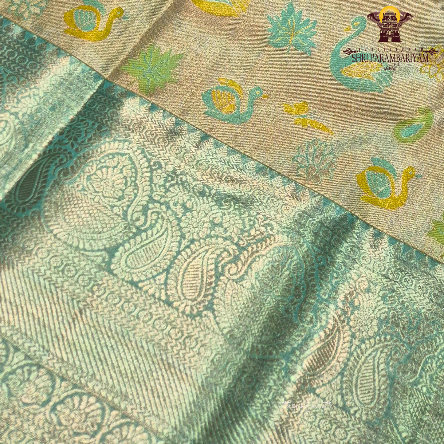 A soft and elegant pastel sea green / mint green tissue base Saree