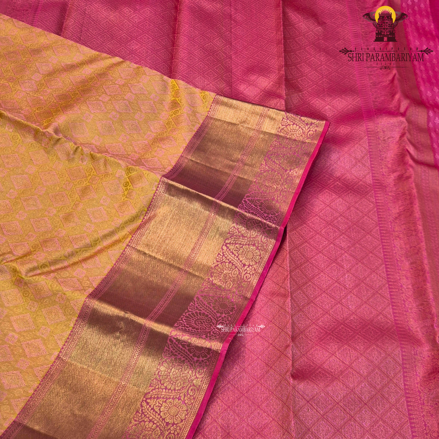 Rich mustard gold with pink contrast Saree