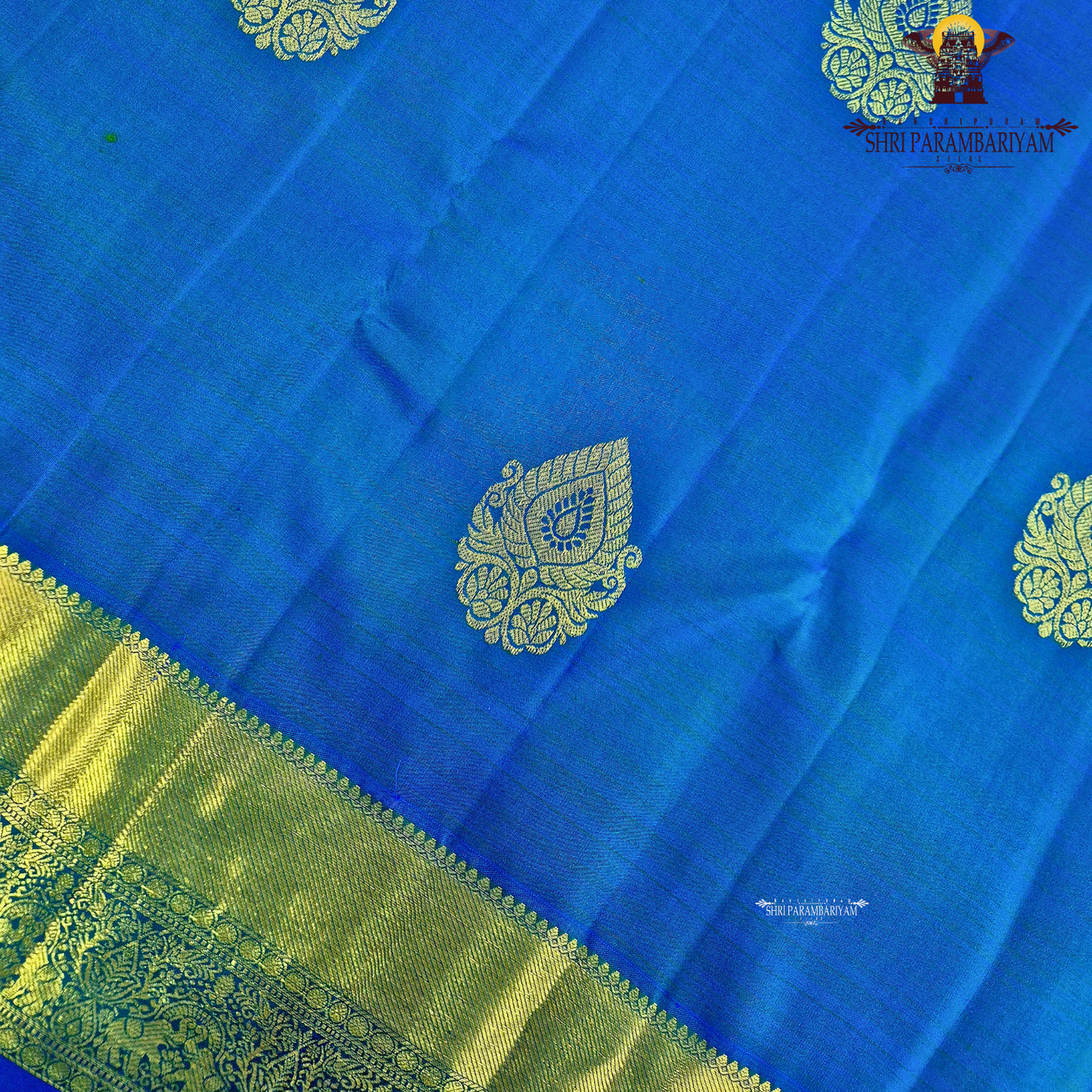 A rich Royal Blue with Gold Zari Saree