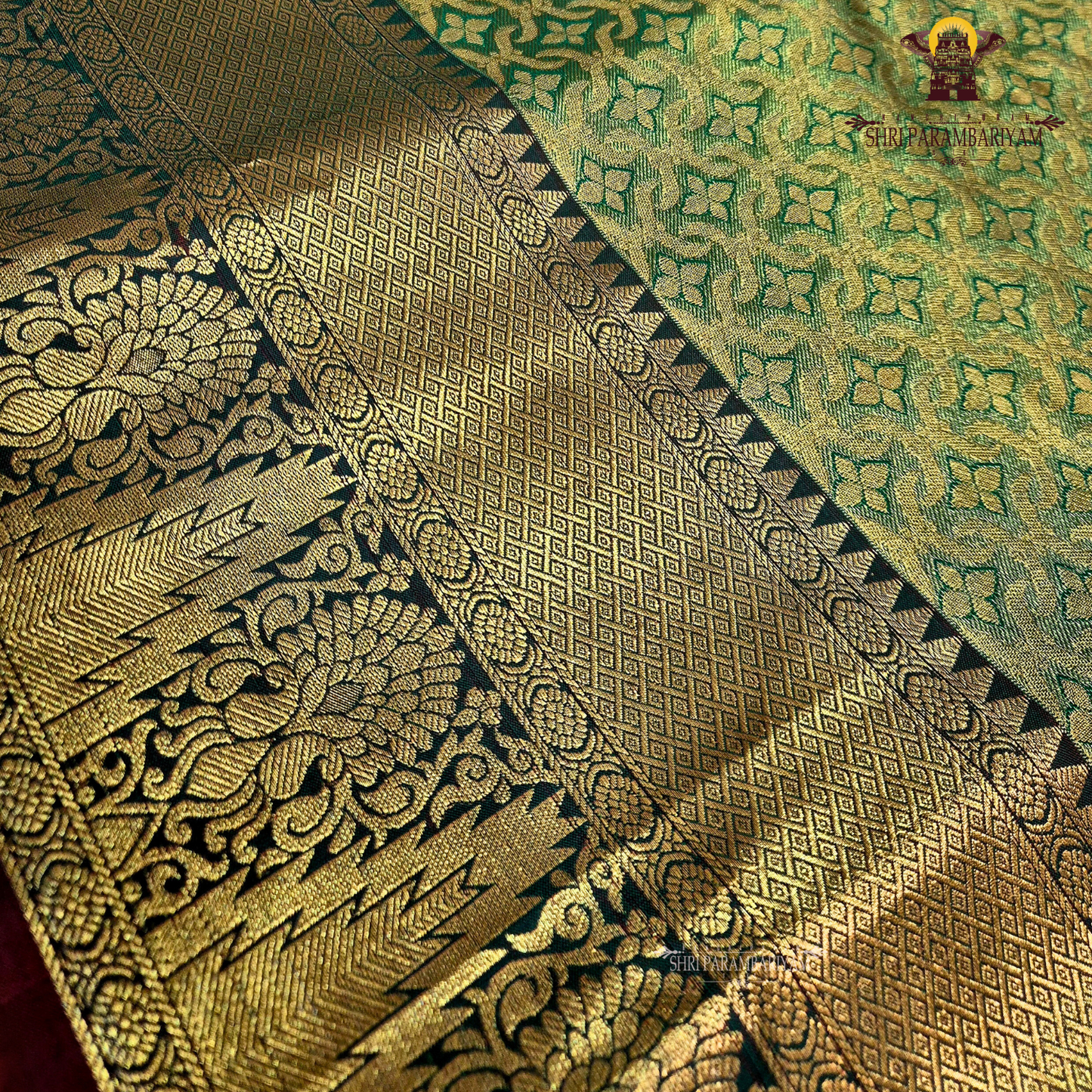 Olive green with antique gold sheen Saree