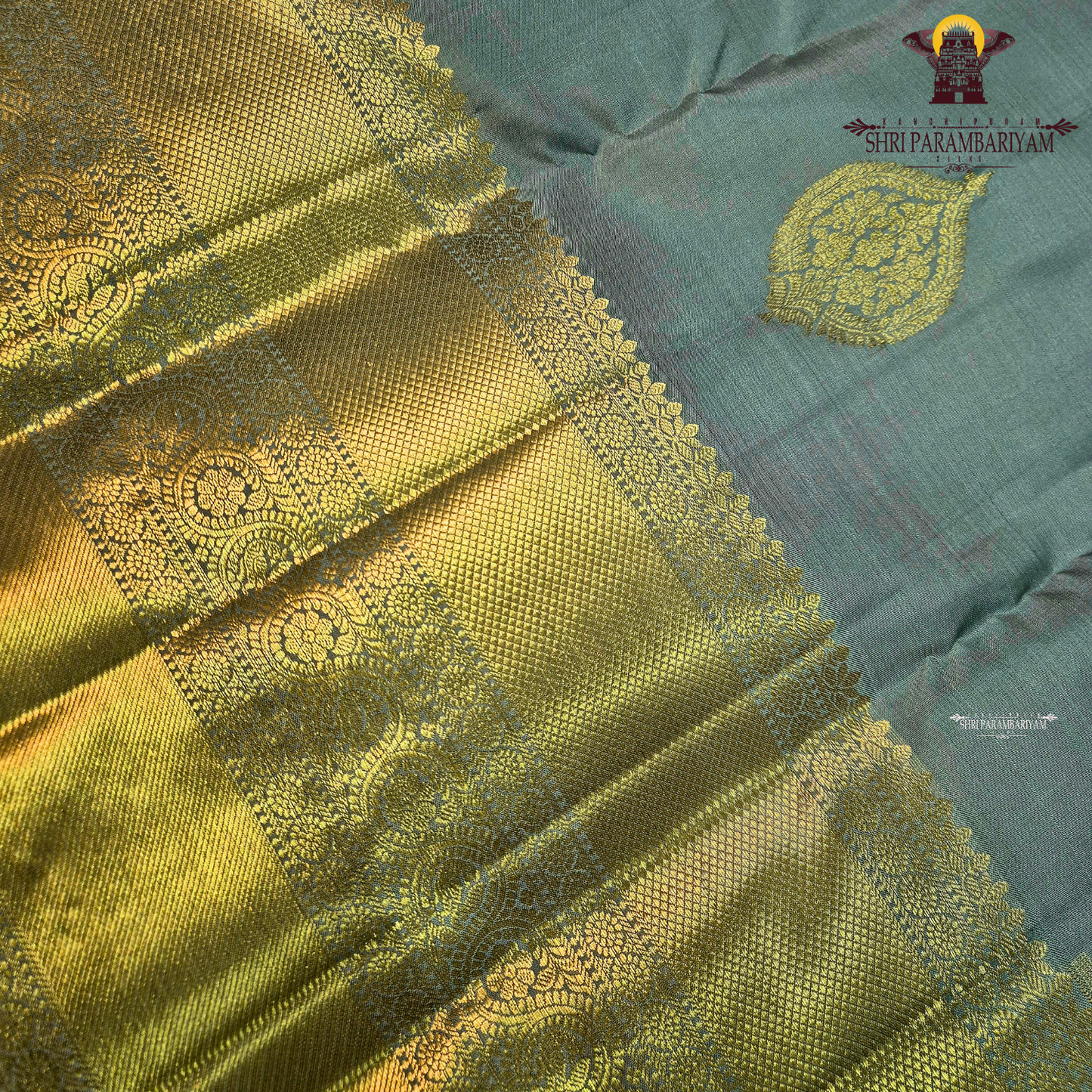 A elegant Sea Green with Rich Gold Zari Saree