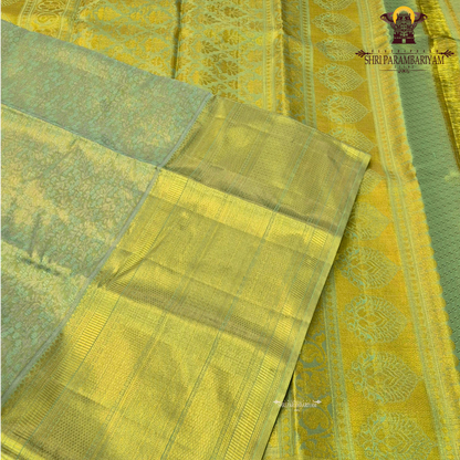 Elegant pastel pista green body with a subtle self-tone zari Saree