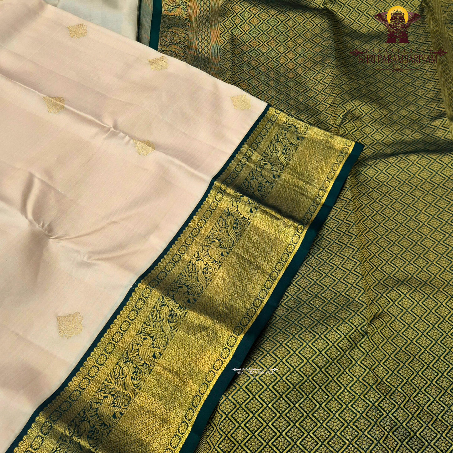 A soft and classic cream body adorned with a subtle Saree