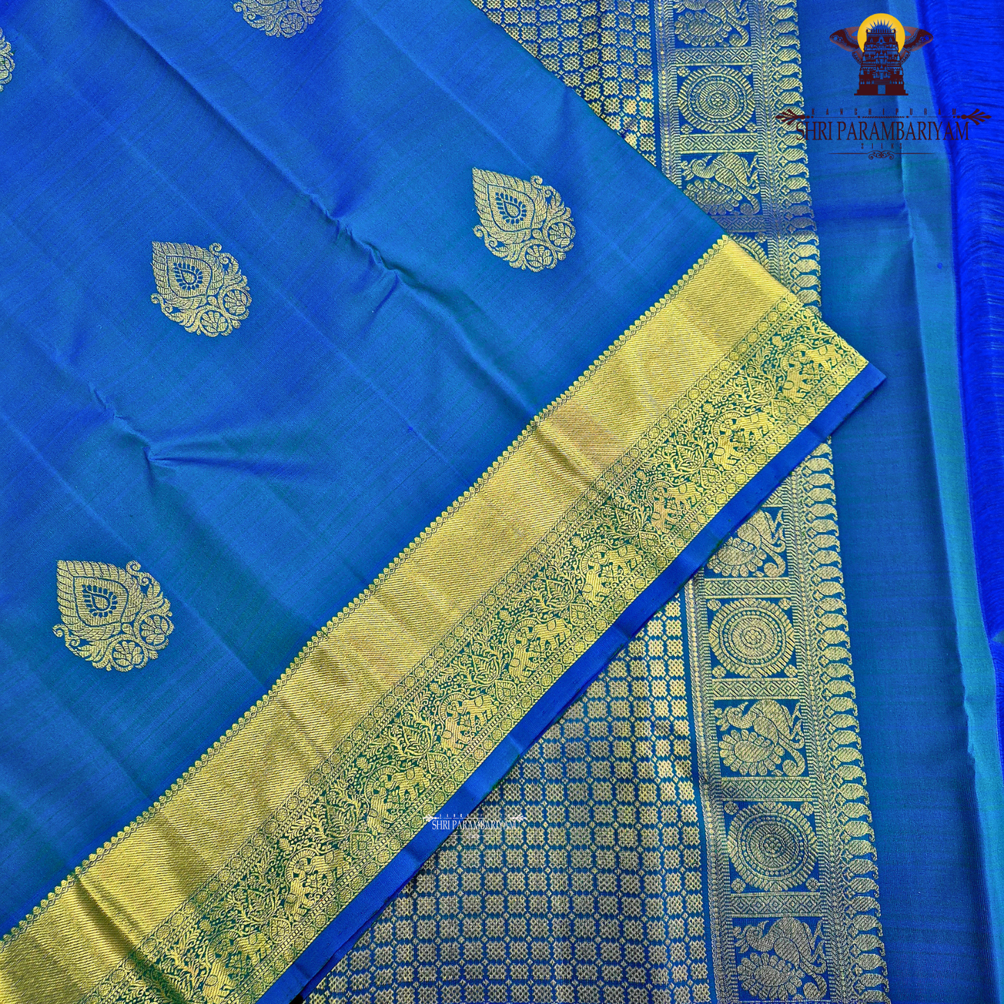 A rich Royal Blue with Gold Zari Saree