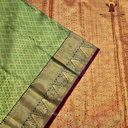 Olive green with antique gold sheen Saree
