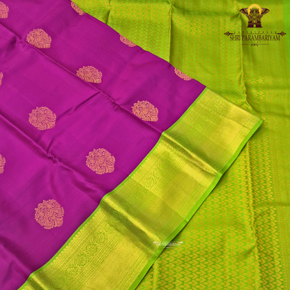 A stunning deep magenta (rani pink) and bright parrot green combination Saree