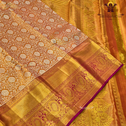 Rich mustard gold / honey gold with vibrant reddish-pink (rani pink) border Saree