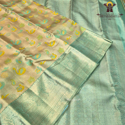 A soft and elegant pastel sea green / mint green tissue base Saree