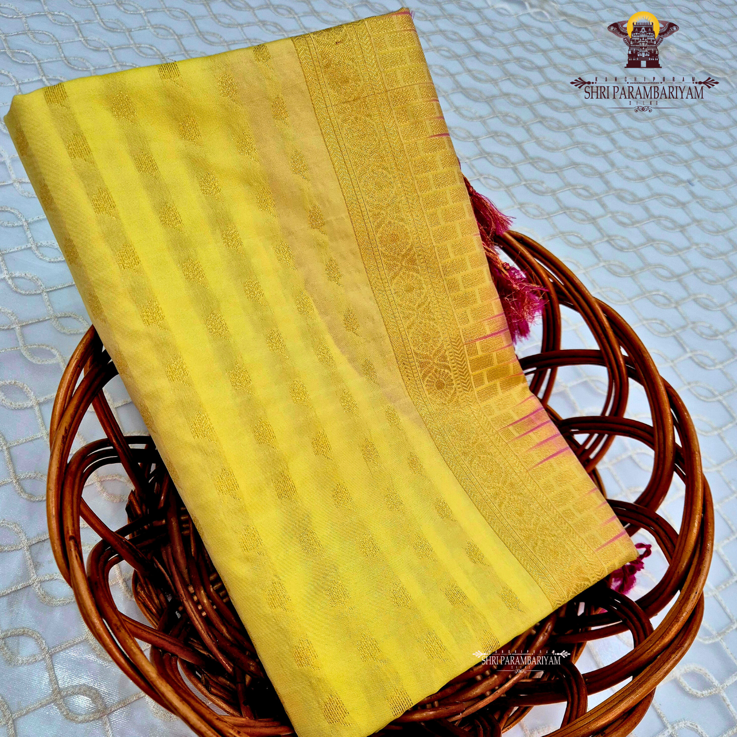 Bright lemon yellow / golden yellow Saree