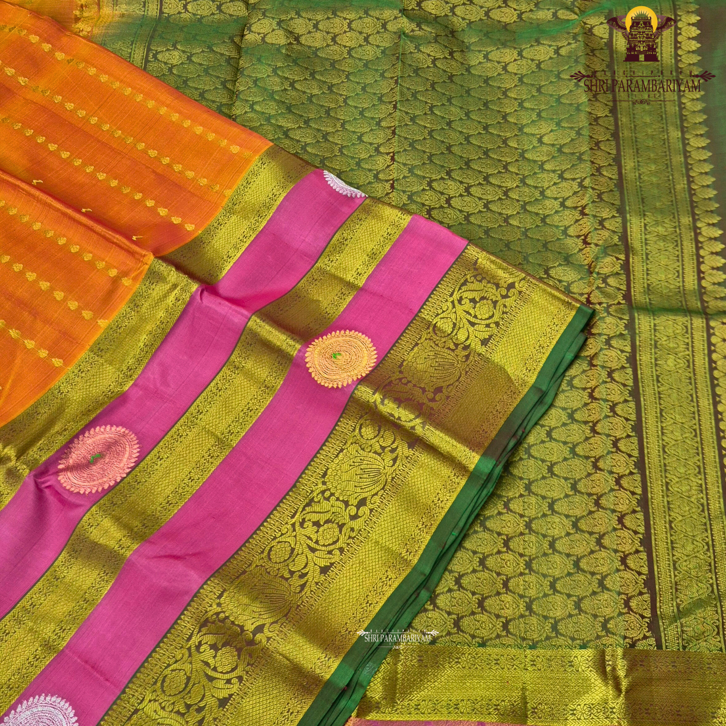 A beautiful bright pink body complemented Saree