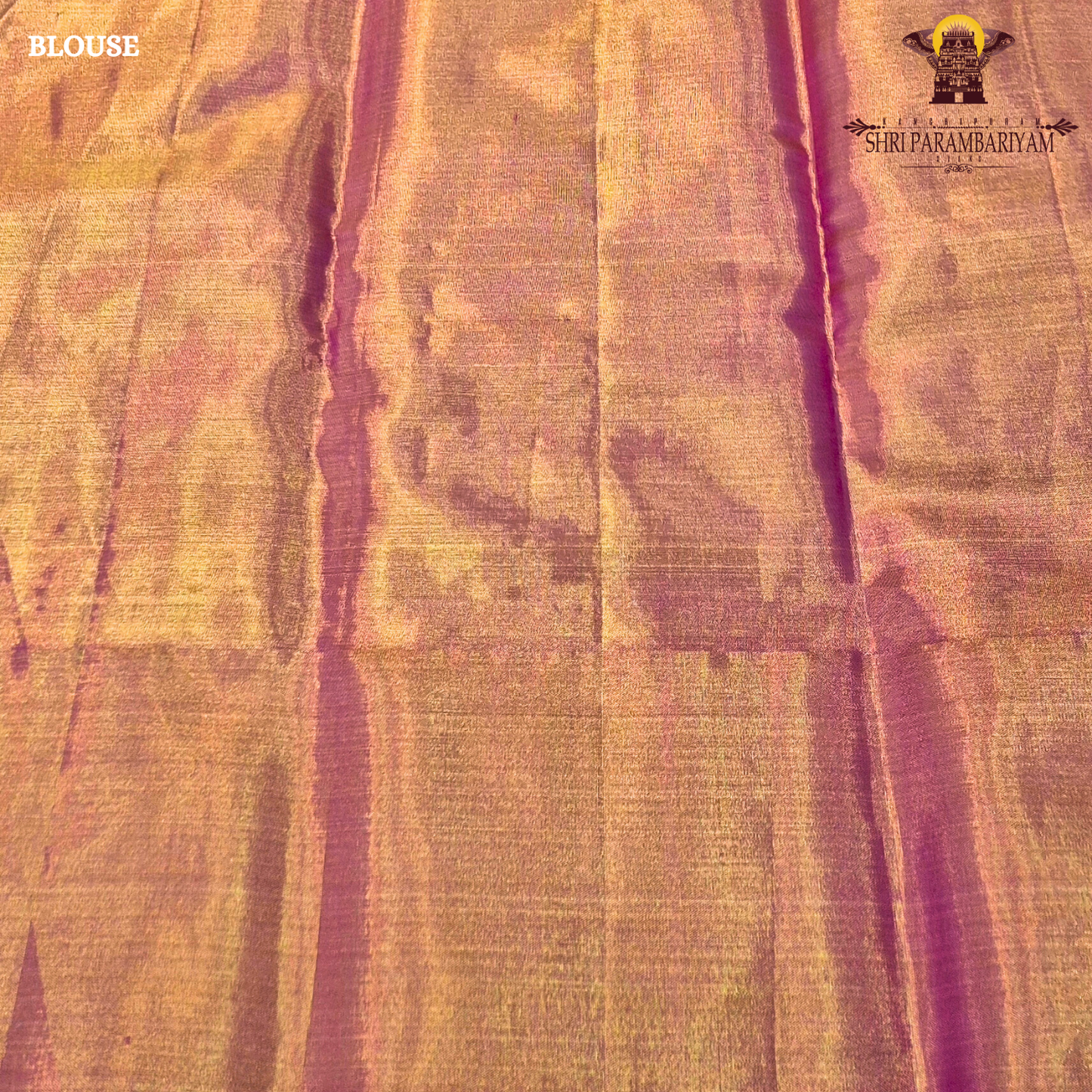 A shimmering copper-gold tissue base, giving the fabric a radiant and luxurious Saree