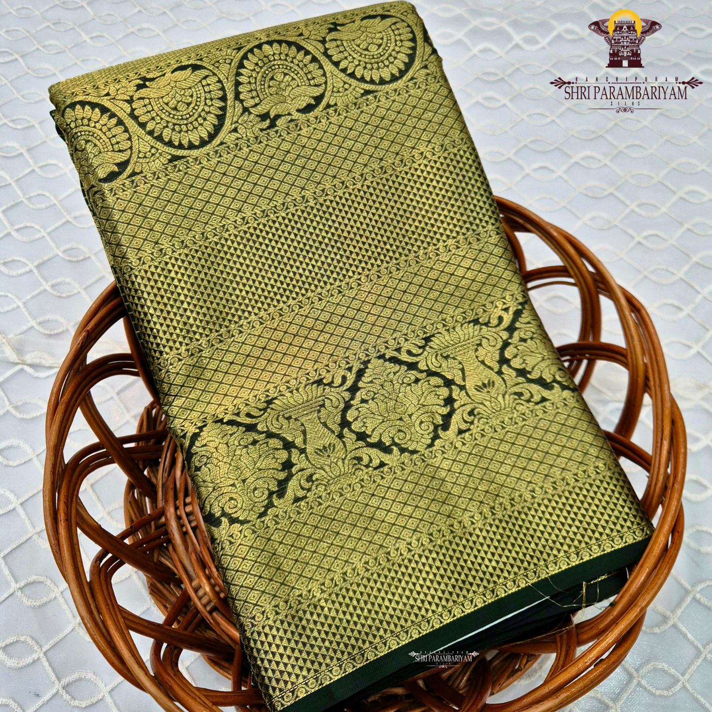 Dark Bottle Green with Rich Antique Gold Zari Saree