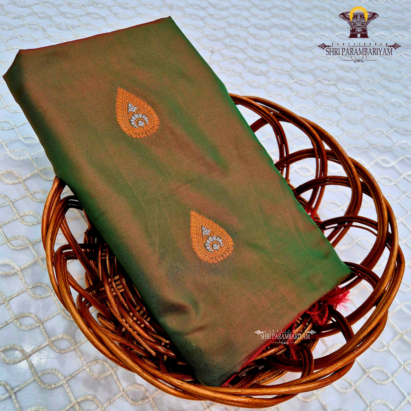 Rich olive green / bottle green base Saree