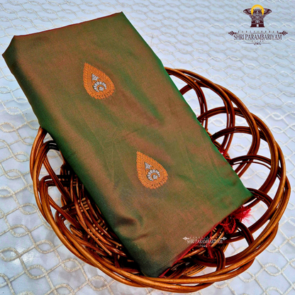 Rich olive green / bottle green base Saree