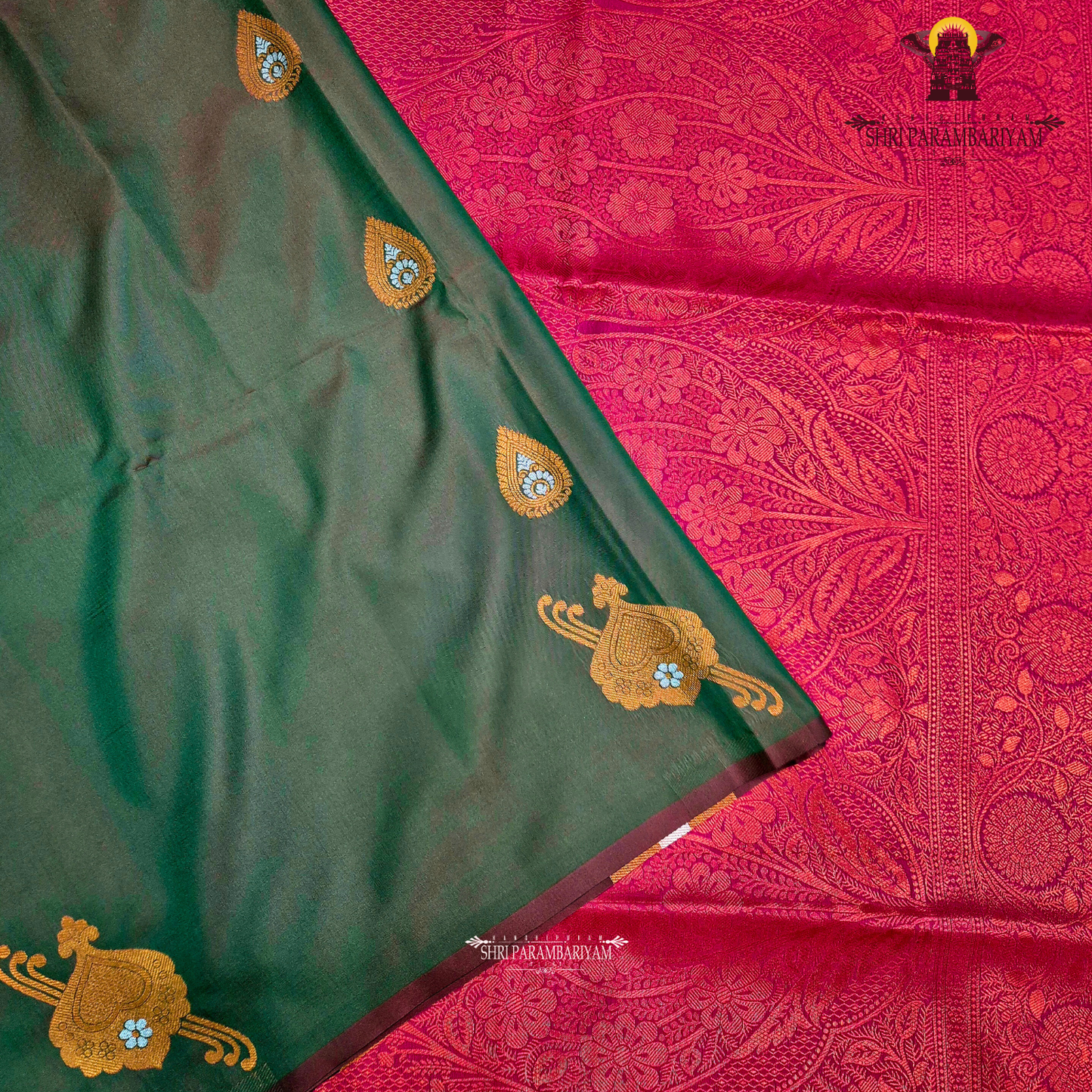 Rich olive green / bottle green base Saree