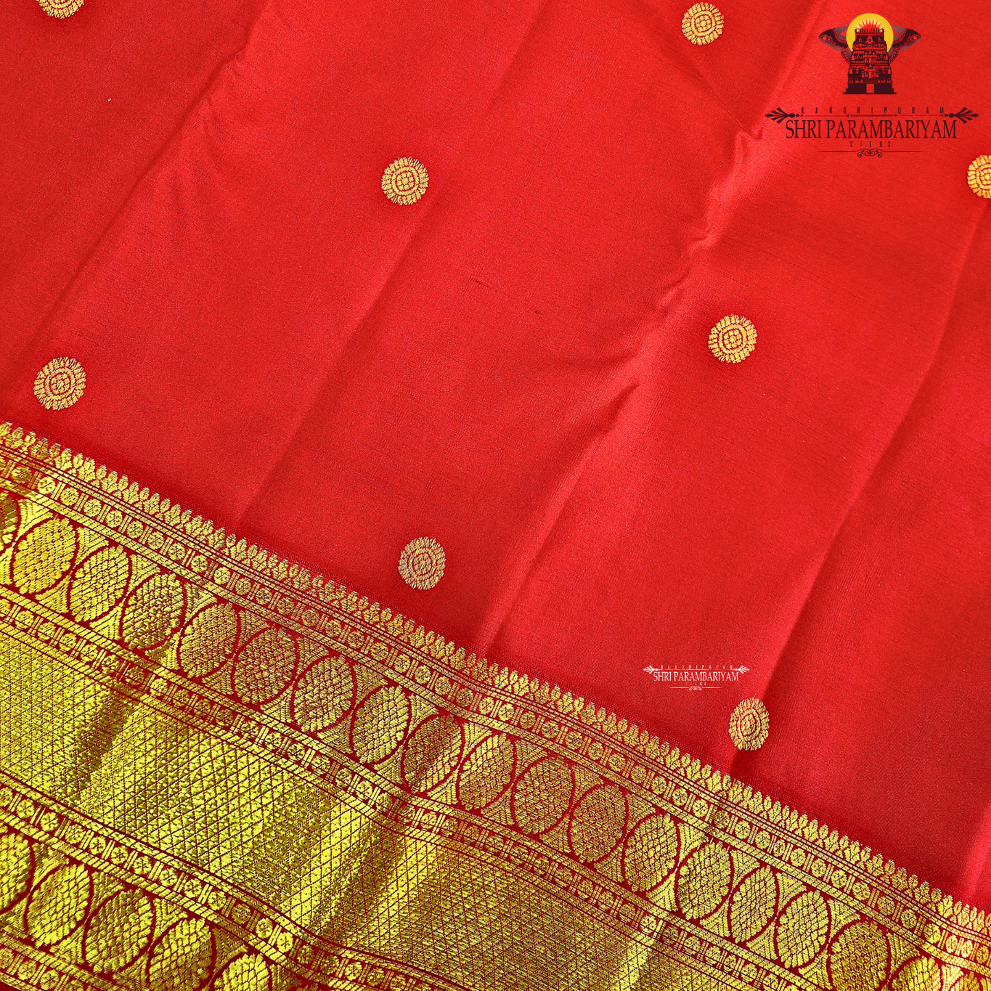 A bright Red with Gold Zari Saree