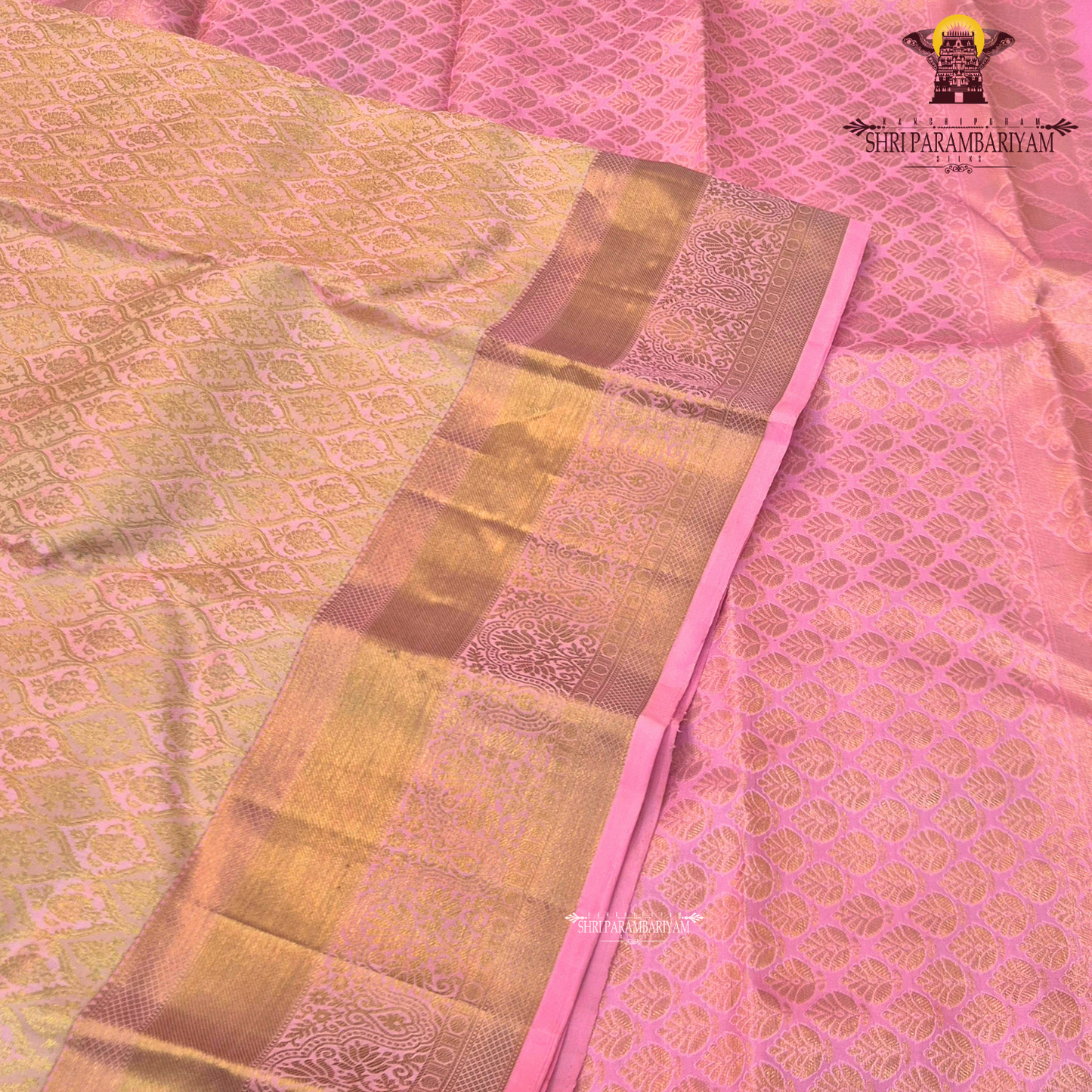 Soft baby pink with antique gold zari Saree