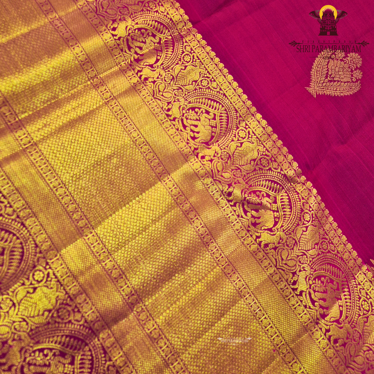 A rich Magenta / Rani Pink with Antique Gold Zari Saree