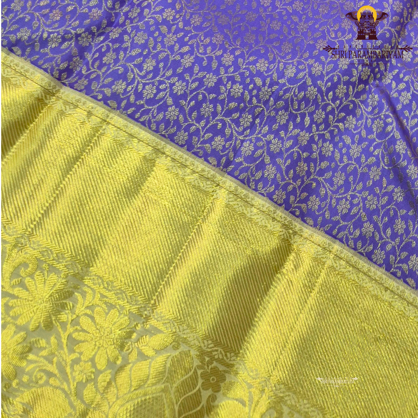 A rich royal violet/purple body paired with a lustrous gold zari Saree