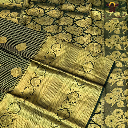 Dark Bottle Green with Rich Antique Gold Zari Saree