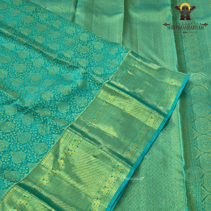 A beautiful turquoise blue shade with elegant self-gold zari Saree