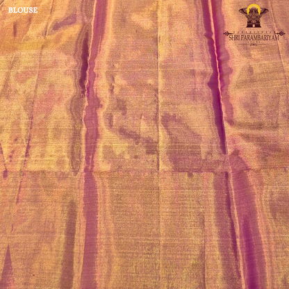 A shimmering copper-gold tissue base, giving the fabric a radiant and luxurious Saree