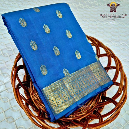 A rich Sky Blue with Gold Zari Saree