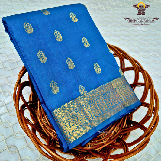A rich Sky Blue with Gold Zari Saree
