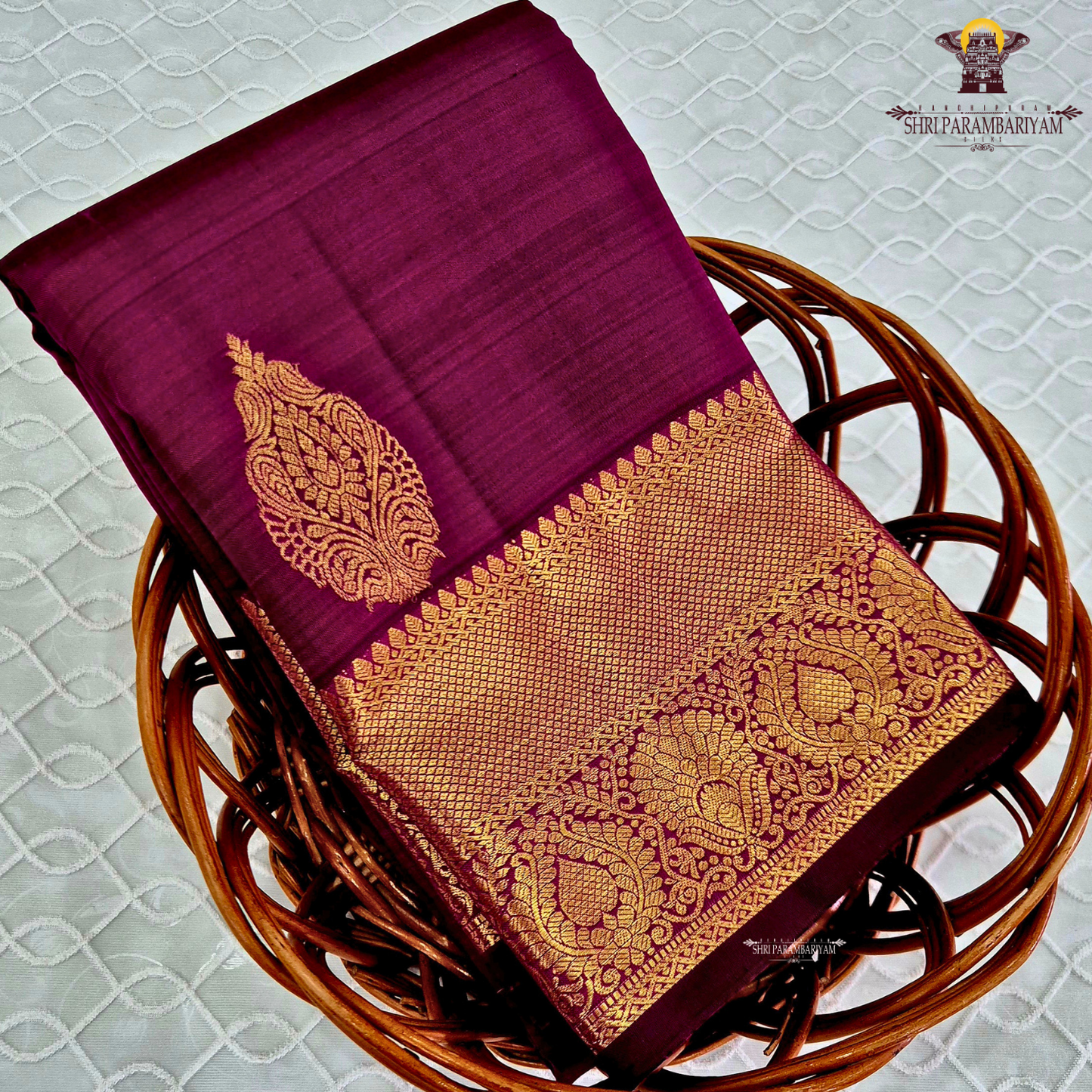 A captivating Royal Magenta Purple shade, adorned with an elegant gold zari Saree