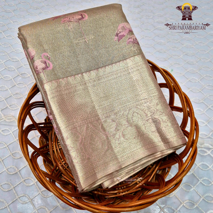 Subtle Pastel Gold / Antique Gold with Soft Pink motifs Saree