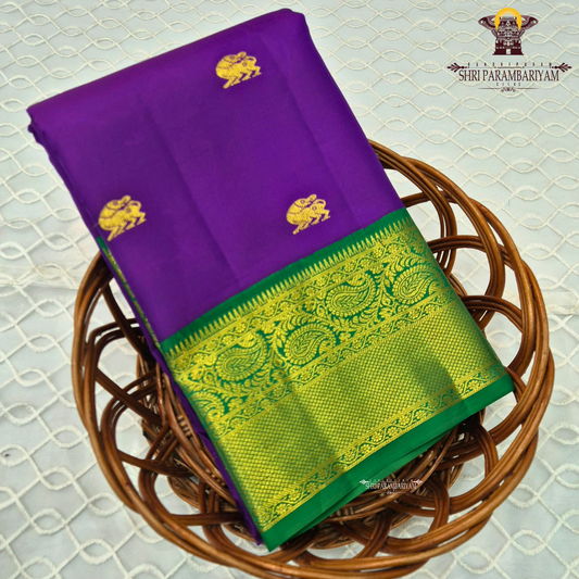 Astunning royal purple body adorned with beautifully woven traditional Saree