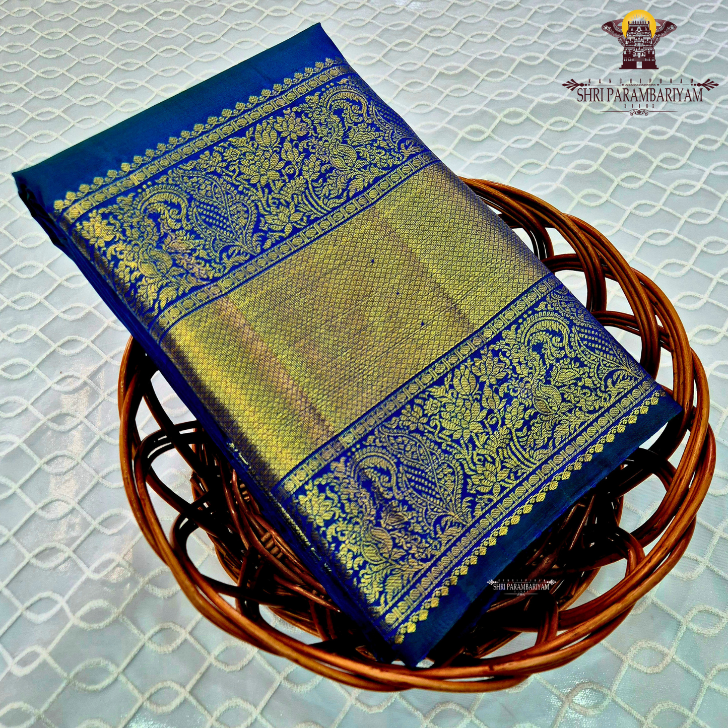 A elegant Royal Blue with Rich Gold Zari Saree