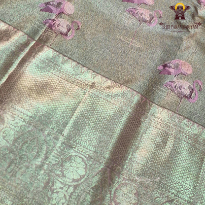 Subtle Pastel Gold / Antique Gold with Soft Pink motifs Saree