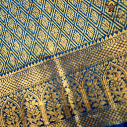 A rich Sky Blue with Gold Zari Saree
