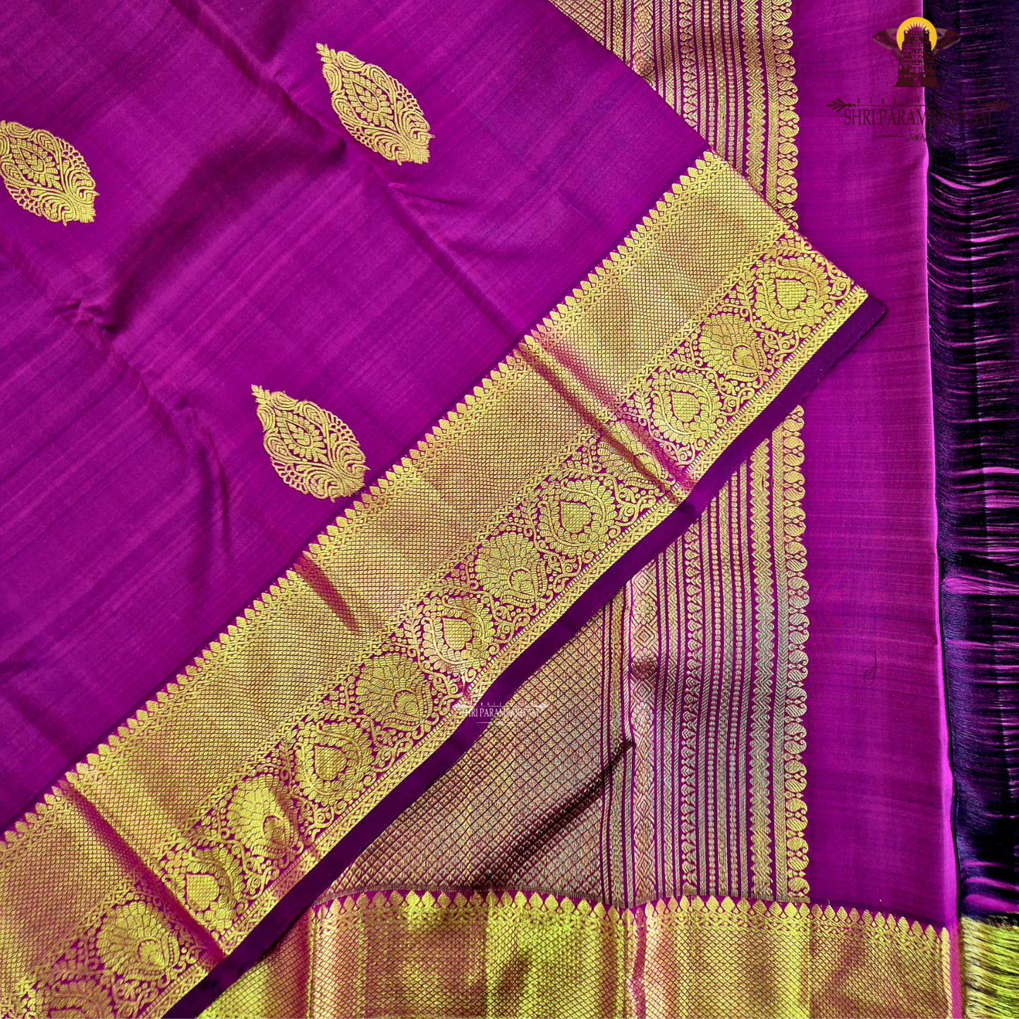 A captivating Royal Magenta Purple shade, adorned with an elegant gold zari Saree